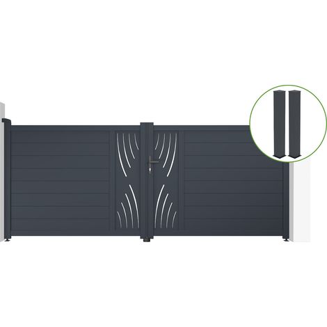 Puerta abatible 3,5m VELETA Al.140cm aluminio gris + 2 postes 20x20cm Al.166cm (1/5)
