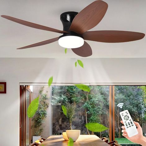 Ventilateur de plafond avec éclairage LED, moteur DC silencieux, télécommande, 6 vitesses, lumière dimmable 3 températures, fonction été/hiver, minuterie, pour salon, chambre, cuisine – 100 cm (1/5)
