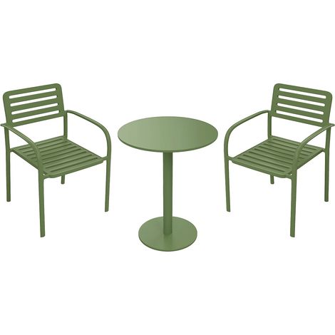 Sala da pranzo da giardino in metallo: un tavolo D.60 cm e 2 poltrone impilabili - Verde - NILY di MYLIA