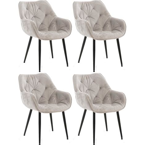 Set di 4 sedie da pranzo con cuciture decorative in velluto grigio e gambe in metallo nero 100007334