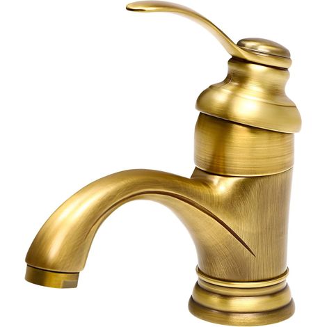 Retro-Waschtischarmatur, 14 cm hoch, Messing, wassersparend, mit ABS-Strahlregler, Einhebel-Badarmatur (Antik-Messing)