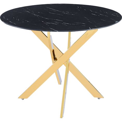 Table à manger ronde JESSICA MARBRE NOIR pieds Gold 100 cm 4 couverts (1/2)