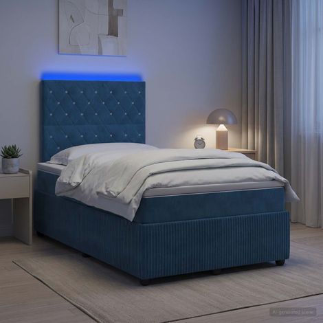 vidaXL Lit boxspring LED avec matelas Bleu 120 x 190 cm Velours (1/5)