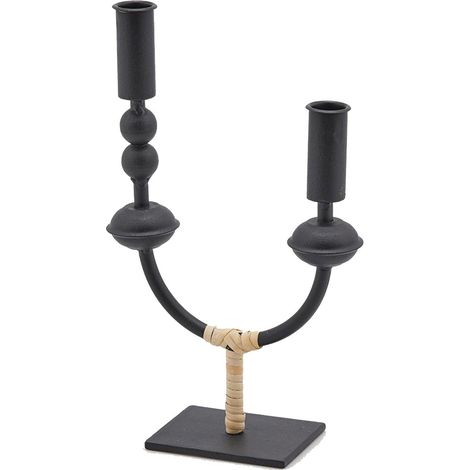 Portacandela Nero con due Basi h 29 cm "Candelabro Nero" per Decorazione Natalizie