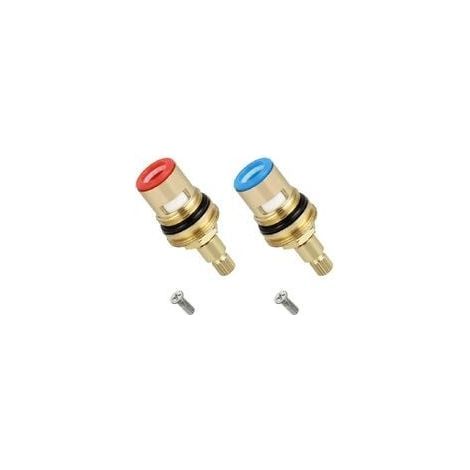 2Pcs Tête a Disques Céramique,1/2" Cartouches Céramique, Universelles de Rechange pour Robinet en Laiton 20 Crans x 53mm Rechange pour Cusine, Salle de Bain (Chaud et Froid) (1/5)