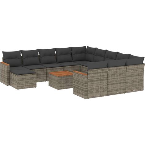 vidaXL Set Divani da Giardino 13 pz con Cuscini Grigio in Polyrattan (1/5)