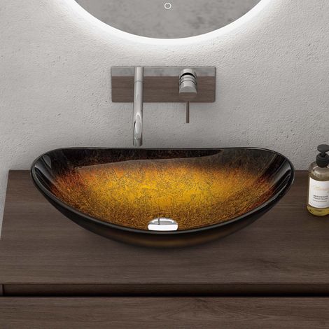 doporro Aufsatzwaschbecken Glaswaschbecken BxTxH: 53,5x35,5x16cm in Golden Glas Waschplatz Handwaschbecken Waschtisch Minerva08