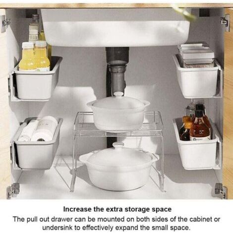 QORVA-paniers de rangement pour placard de cuisine, tiroirs de rangement coulissants en plastique, organisateur de placard sous évier, tiroir coulissant pour cuisine et salle de bain sous comptoir (bl