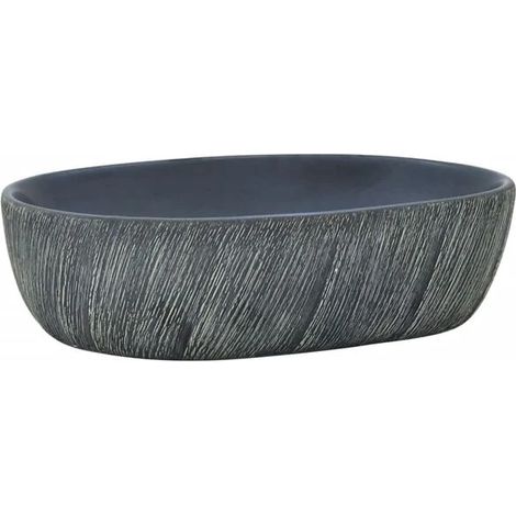 Lavabo de comptoir ovale, gris foncé, 47 x 33 x 13 cm, en céramique.
