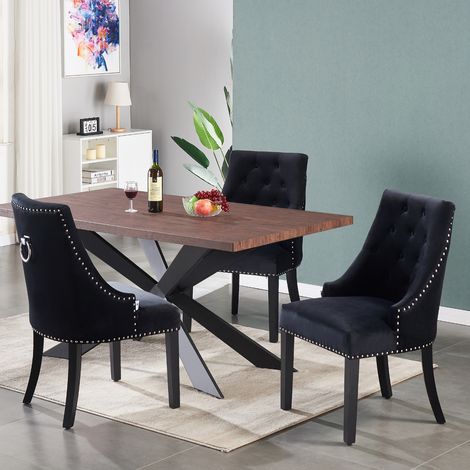Duke LUX Windsor Dining Set - un tavolo da pranzo in legno di noce e un set di 4 sedie da pranzo in velluto nero - sala da pranzo cucina (1/5)