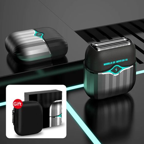 Rasoir professionnel intelligent à lame oscillante (noir), mini rasoir de voyage portable, tondeuse à barbe à double lame (1/5)