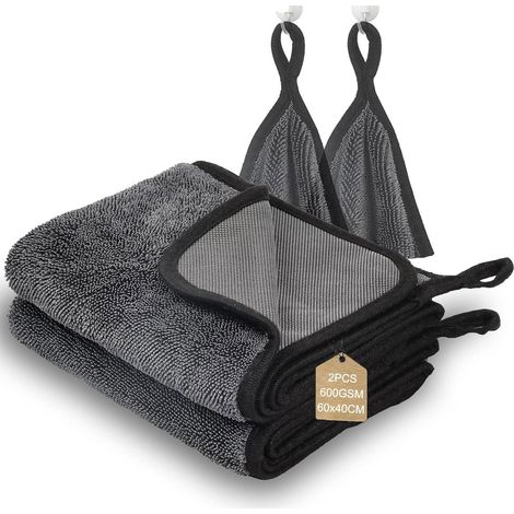 Mikrofasertücher 2er Pack, 60x40cm, Grau, Saugfähig, Streifenfrei (1/5)