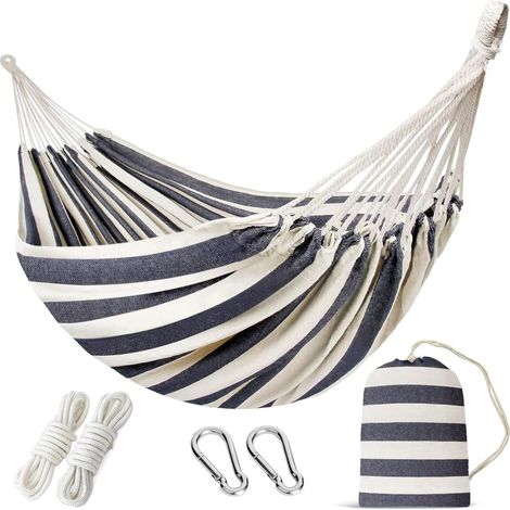 Style bâton courbé, bleu pur, 200150 cm Hamac, hamac de loisirs de plein air pour une ou deux personnes, toile épaisse, panier suspendu pour dortoir universitaire, balançoire de camping. (1/4)