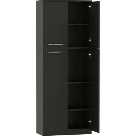 Mobile Contenitore Minimal 59x31x155 cm con 2 Armadietti e Mensole Regolabili in Legno Nero (1/5)