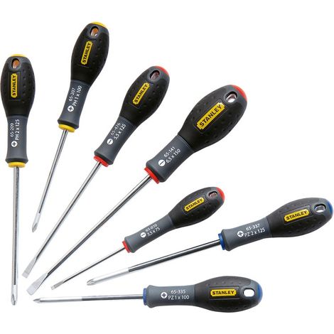 Stanley – Jeu de 7 tournevis électricien – Lame en acier au chrome vanadium – Poignée soft grip ergonomique – Pour vissage rapide en série