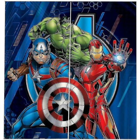 Crea – Rideau occultant enfant 150x170 cm – Impression 3D Captain America et Iron Man – Microfibre polyester respectueux de l'environnement