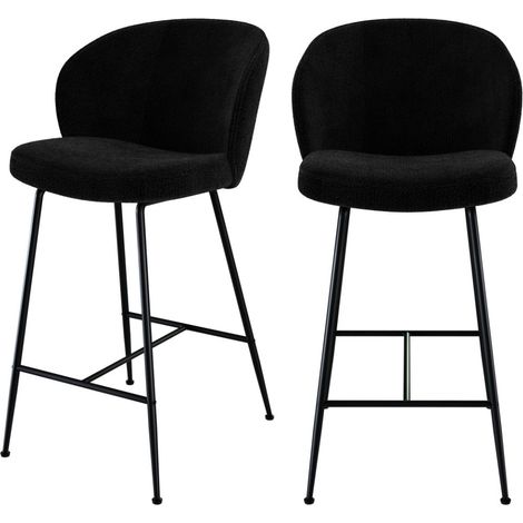 Set de 2 sillas para isla de cocina en tejido bouclé negro 66 cm - Groom