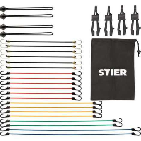 Jeu de 28 élastiques de fixation STIER, crochets en acier avec revêtement ABS (1/5)