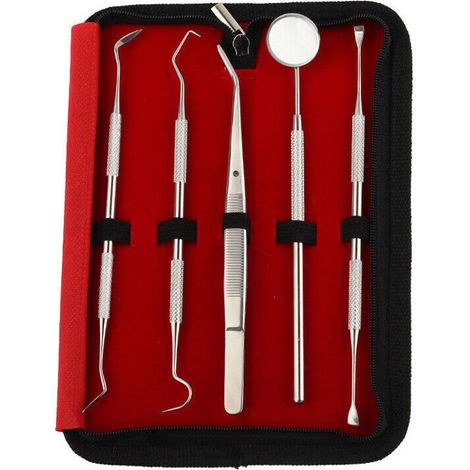 Lot de 5 Dental Set de nettoyage dentaire Set Zahnsteinentferner Zahnsonde miroir dentaire soins dentaires (1/5)