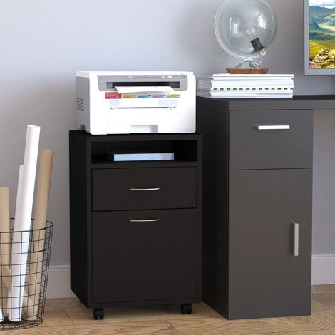 Mueble de almacenamiento con ruedas 40 x 35 x 60 cm con cajón negro HAVRYA (1/5)
