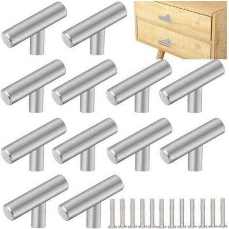 12 PCS Poignee de Meuble Cuisine Acier Inoxydable 5032mm Poignée Meuble T Bouton de Porte Argenté Boutons de Tiroir Monotrou en T Bouton de Meuble avec 12 Vis pour Armoire Porte Placard,Argent (1/5)
