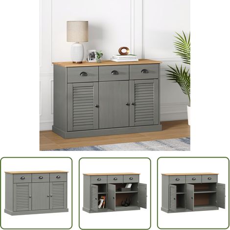 The Living Store Sideboard mit Schubladen VIGO 113x40x75 cm Massivholz Kiefer - Schreibtisch - Sideboard - Regal - Wohnraum - Eiche (1/5)
