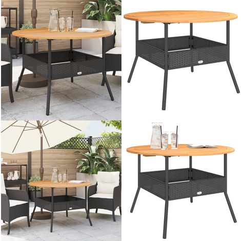 Table de jardin et dessus en bois d'acacia noir résine tressée - Table De Jardin - Table Extérieure - Mobilier De Jardin - Table Ronde - Table Acacia - Home & Living
