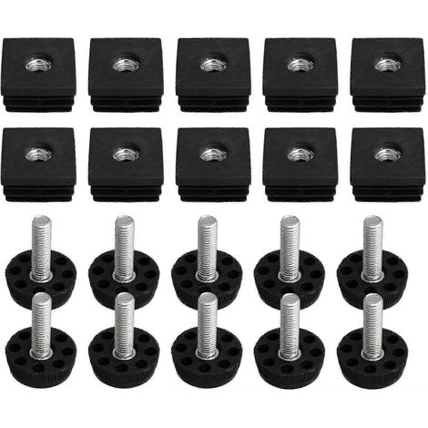 10 pieds de meubles réglables à filetage M8 et des inserts carrés de 3 x 3 cm pour pieds de table (1/3)