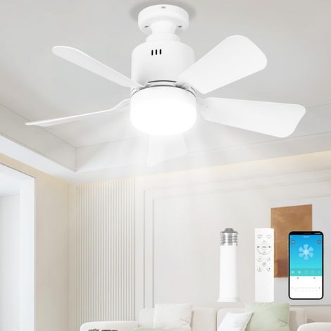 Ventilateur de plafond avec douille et éclairage LED, télécommande et application, douille de 45 cm (17,7 pouces) avec rallonge, ampoule LED 3 couleurs, petit ventilateur à visser pour chambre, salon, (1/5)