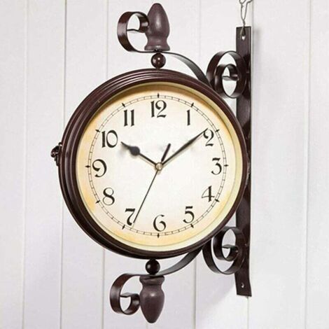 Horloge murale de jardin extérieure, horloge murale vintage double face, décoration d'intérieur et d'extérieur, 20,3 cm (sans batterie) (1/5)