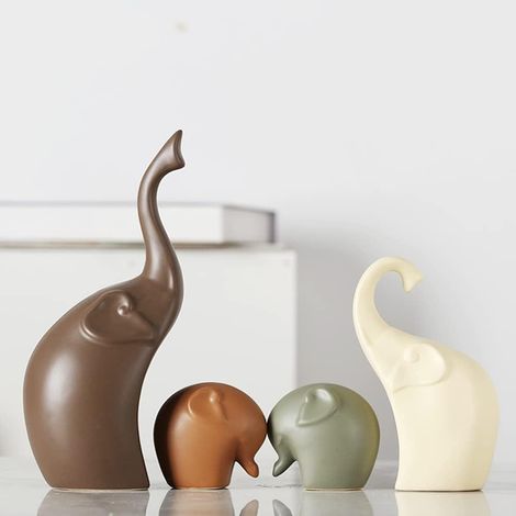 Décoration en Porcelaine en Forme d'éléphants en céramique - Décoration Artistique et créative - Cadeau pour la Famille - pour Quatre Personnes - Quatre éléphants (1/4)