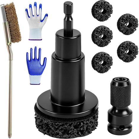 Kit d'outils de nettoyage de moyeu de roue, ponceuse de moyeu avec adaptateur 1/2", kit de réparation de jantes avec 5 tampons abrasifs, brosse de moyeu de roue pour enlever la rouille (1/5)