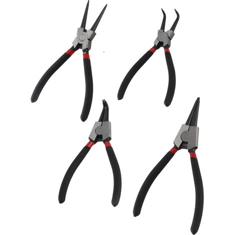 Juego de 4 alicates de acero al carbono para anillos de retención, para reparación y mantenimiento. (1/5)