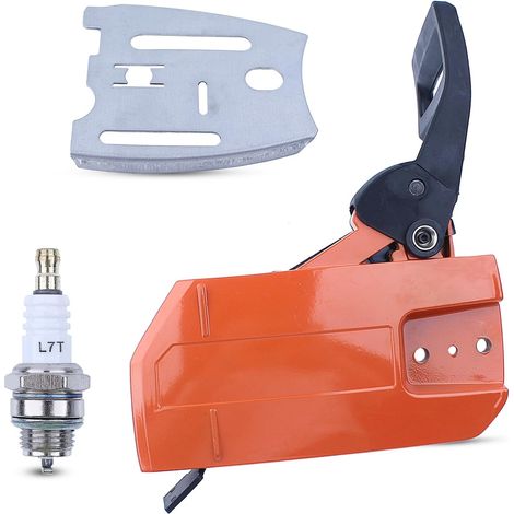 Kit de plaque de protection de frein de chaîne pour tronçonneuse Husqvarna 61 66 266 268 272 avec bague de guide et bougie, Remplace 501814801 503727401 503736601 (1/5)
