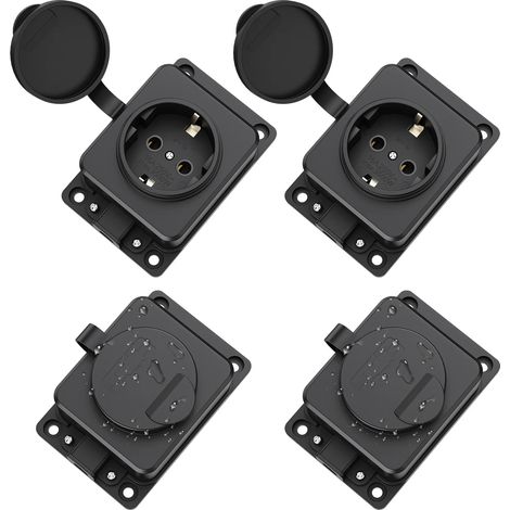 (Lot de 4 prises 1AC noires) Prise étanche avec couvercle étanche 16 A 250 V 3500 W (1/4)