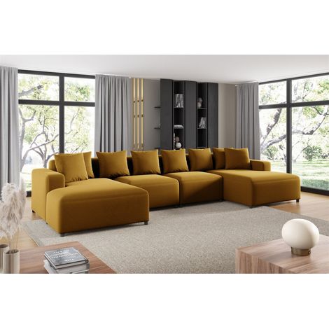 Wohnlandschaft Sofa U-Form Designersofa MEGAN in Stoff Salvador Honiggelb (1/2)
