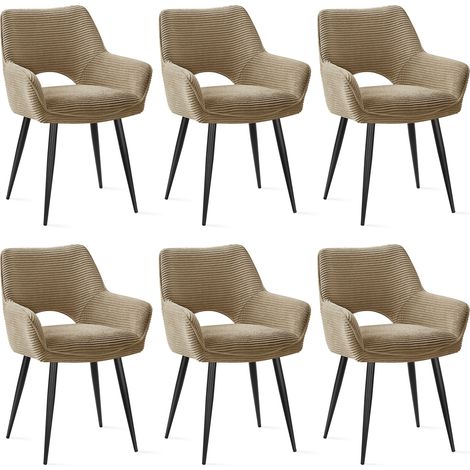 Lewe – Lot de 6 chaises de salle à manger rembourrées en velours – Accoudoirs ergonomiques – Pieds en métal noir – Confort optimal pour posture (1/5)