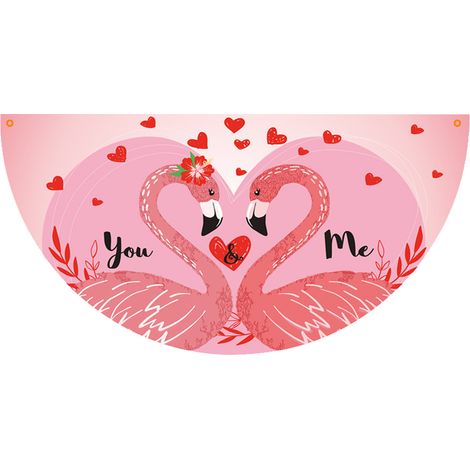 1 guirlande de fanions éventail, 90 x 45 cm, œillets en laiton, polyester, décoration intérieure/extérieure, Saint-Valentin (1/5)