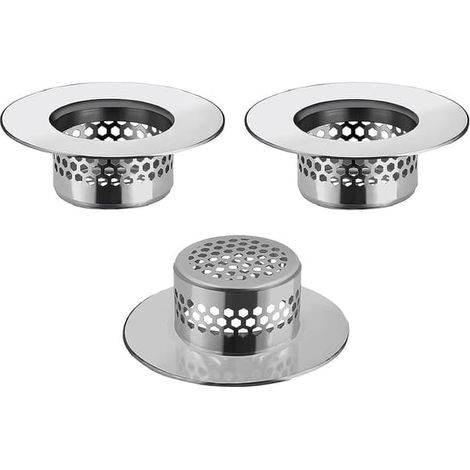 Crépine de lavabo (lot de 3), couvercle de bonde de baignoire, crépine d'évier avec récupérateur de cheveux pour évier de buanderie ou de camping-car, crépine en acier inoxydable. Convient aux trous d (1/5)