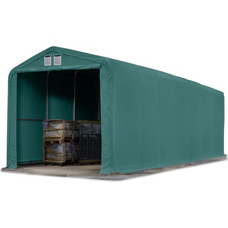 TOOLPORT Standsichere Lagerhalle/Lagerzelt 4 x 16 m feuersichere PRIMEtex PVC Plane 2300 N Weidezelt dunkelgrün