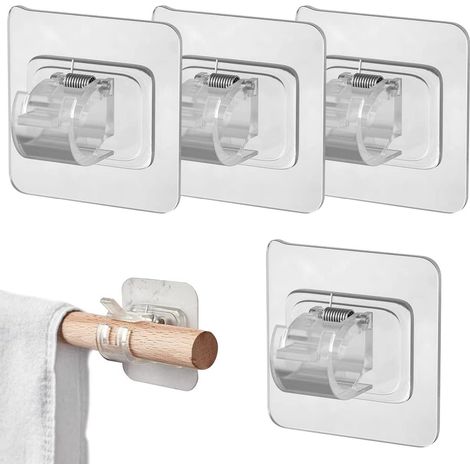 4 PCS support tringl pour rideaux sans percage, accroche-rideau adhésif (1/4)