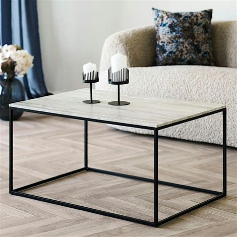 Table basse rectangulaire effet travertin VARDE (1/4)