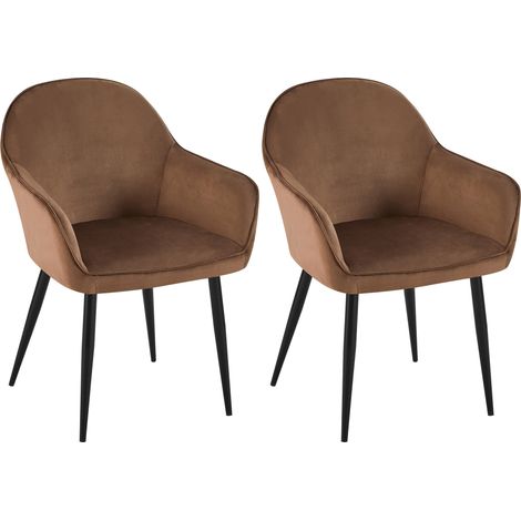 Set de 2 chaises de salle à manger dossier arrondis avec accoudoirs en velours marron 100001526 (1/5)