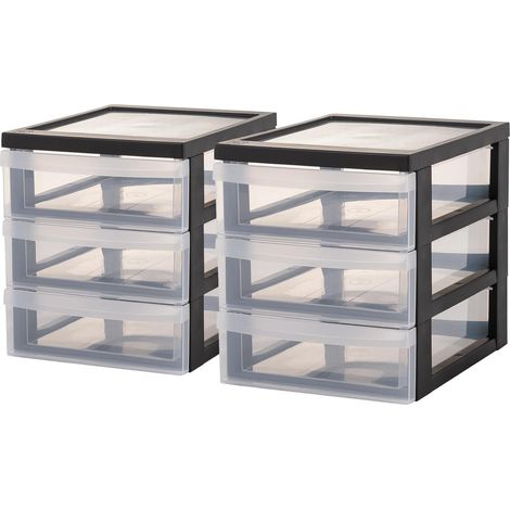 Lot de 2 - Tour de Rangement - Organisateur Bureau - 3 Tiroirs Plastique Sans BPA - Format A5 - Noir - 26x19x22 cm