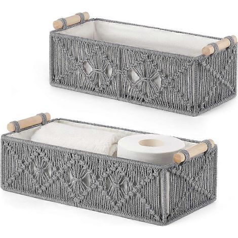 Paniers de rangement en macramé, style bohème, boîte de rangement tissée à la main pour comptoir, étagère de rangement pour réservoir de toilettes ou meuble de rangement, lot de 2, B (1/5)