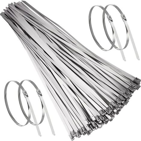 Collier de Serrage Métallique 350 x 4,6mm, 100 Pièces Serre Câble en Acier Inoxydable Argent Attaches de Câble Robustes - Zip Ties Metal - Résistance à la 120KG (1/5)
