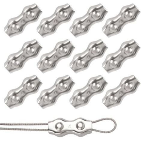 12 Pièces Duplex Clips Serre-Câbles M4 Serre Cable Acier 4mm Clip de Câble Métallique,304 Serre-Câbles en Acier Inoxydable pour Câble Métallique 3mm,pour Auvent Tendeur de Corde à Linge (1/5)