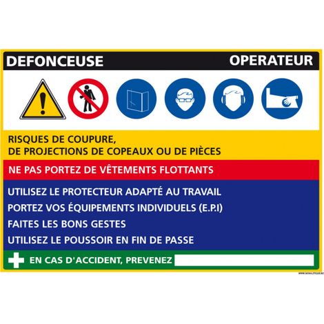 Panneau Fiche de Poste Défonceuse (C1099) - Adhésif - 300 x 210 mm