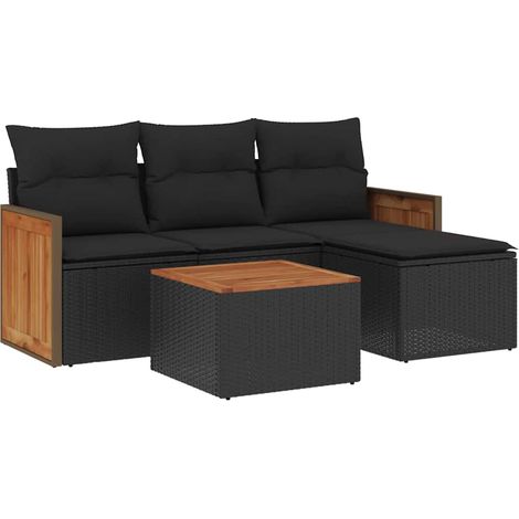 Maison Exclusive - Set Divani da Giardino 5 pz con Cuscini in Polyrattan Nero (1/5)