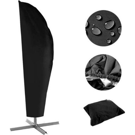 Housse flottante pour parasol - Housse pour mobilier de jardin - Housse imperméable pour parasol - Housse pour parasol d'extérieur - Housse pour parasol banane - Tissu Oxford - Noir - 265 x 70 cm (1/5)